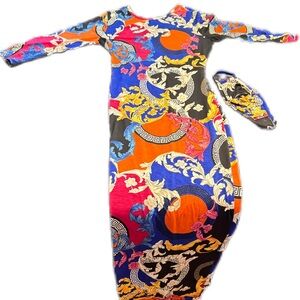 Cameo Women's Mixed Print Bodycon Dress USA Sz L Large w/ Reversible Mask